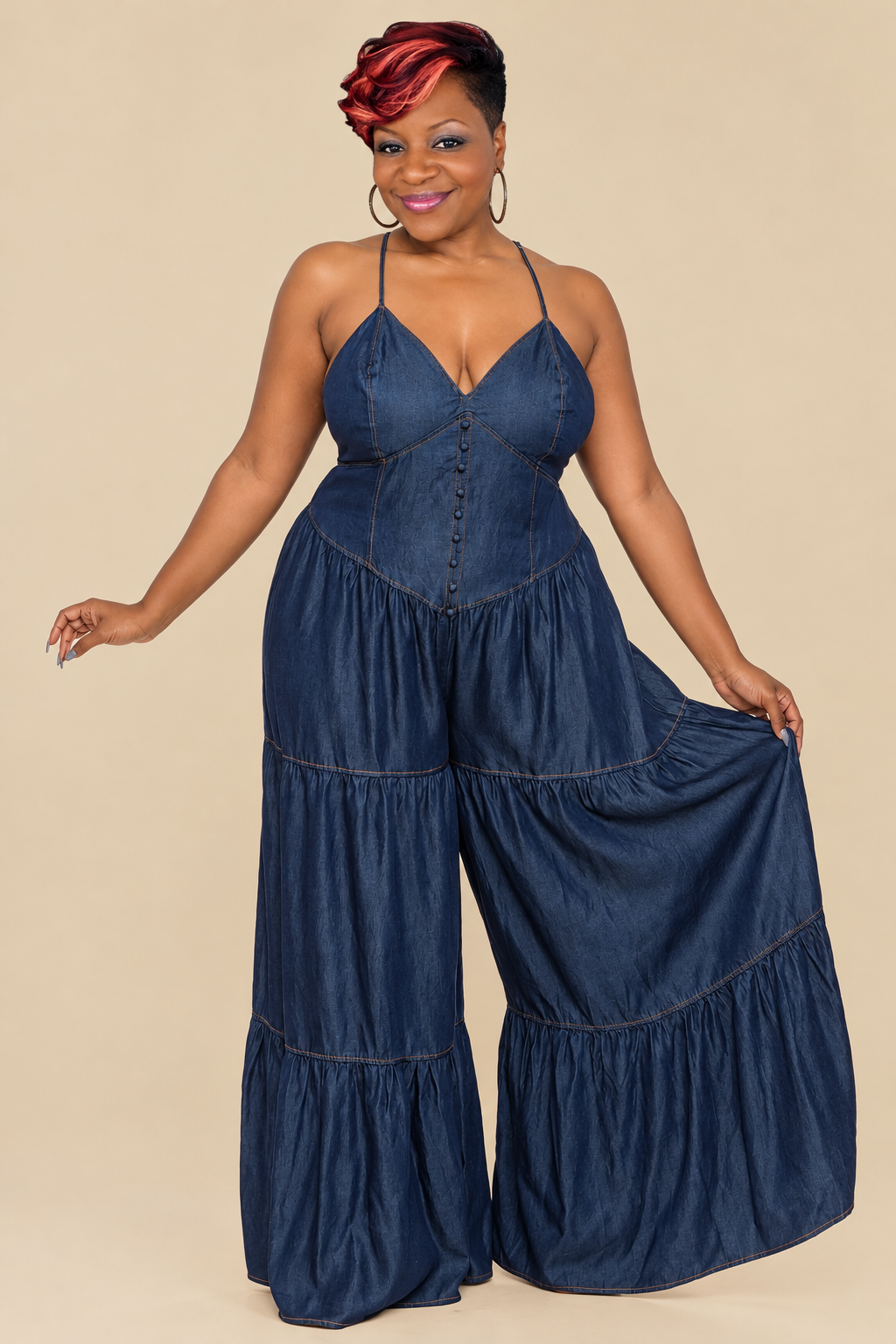 Wide leg denim pants